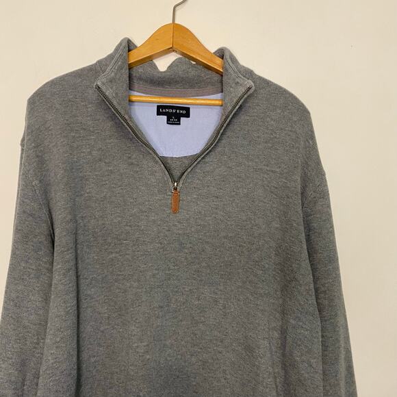 Lands End Mens Gray Pullover Sweater 1/4 Zip Minimalist Preppy Office Size Large - Picture 6 of 16